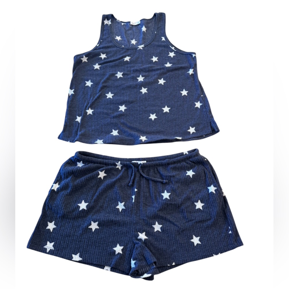 Socialite Blue and White Star Print Pajama Set Size XL Shorts & Sleeveless Top - Picture 14 of 16